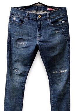 G-Star RAW Skinny Distressed Jeans - Dark Blue - Size 33x32
